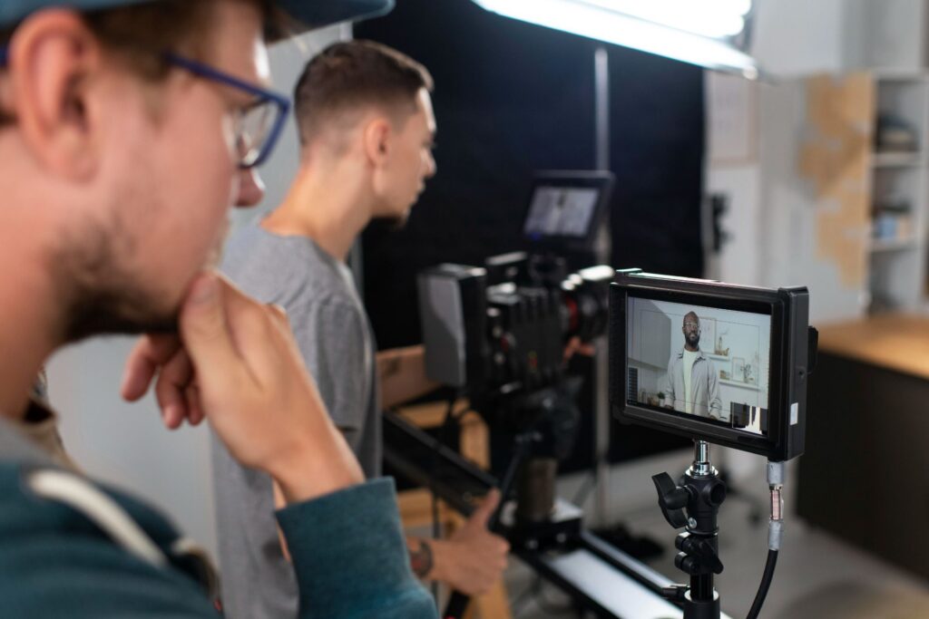 Man filming with a professional camera for a new movie-v1